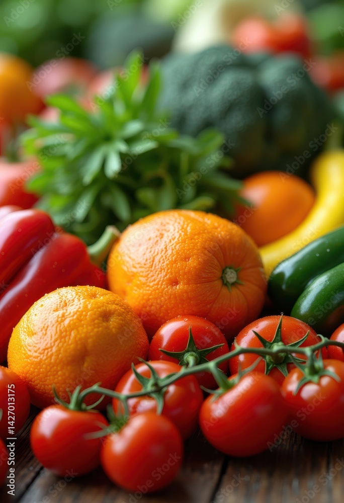 vibrant fresh fruits vegetables display colorful organic produce culinary showcase, market, shelf, platter, variety, harvest, health, juicy, nutritious