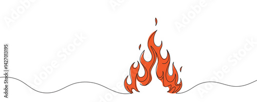 Continuous line of fire, bonfire. Vector illustration.
