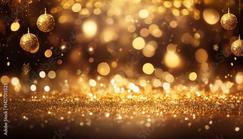 gold glittering christmas lights festive abstract glitter bokeh background