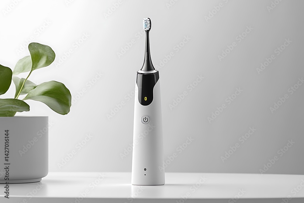 Modern electric toothbrush displayed on a countertop. Modern electric toothbrush displayed on a countertop.