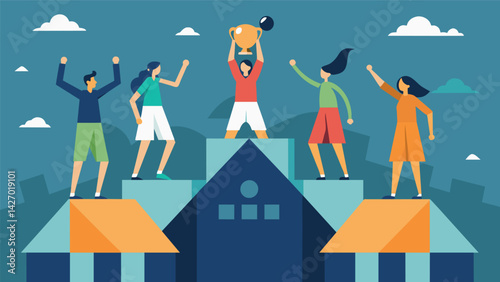 Each point won is met with cheers from the spectators who are perched atop the neighboring rooftops watching the intense match unfold.. Vector illustration