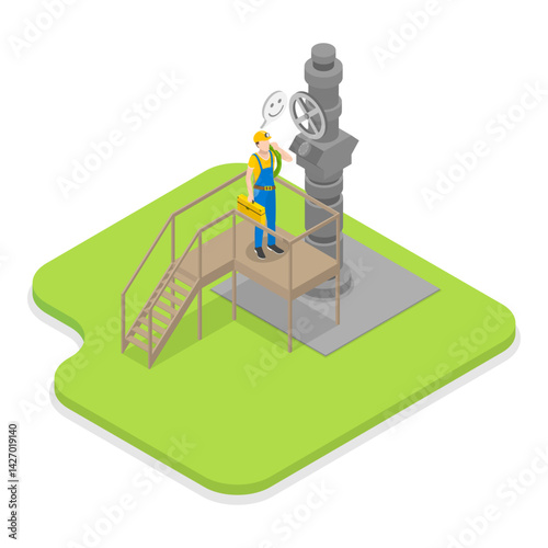 3D Isometric Flat Vector Illustration of Natural Gas Extraction, Getting Fossil Energy. Item 3