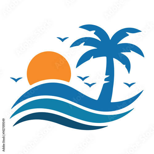 Tropical Sunset Over the Ocean Waves: A Peaceful Vacation Scene