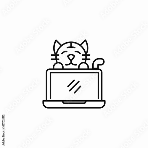 cat laptop icon sign vector