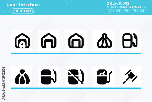 Set of 5 solid user interface icons,gallery, thumbnails, game, board, gamepad, garage