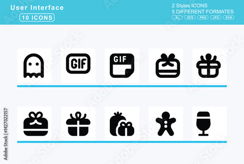 Set of 5 solid user interface icons,gas, pump, slash, gavel, gears, gem, ghost