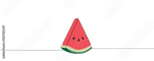 One continuous line illustration of watermelon slice isolated on white background. Sweet watermelon slice one line. vector illustration.