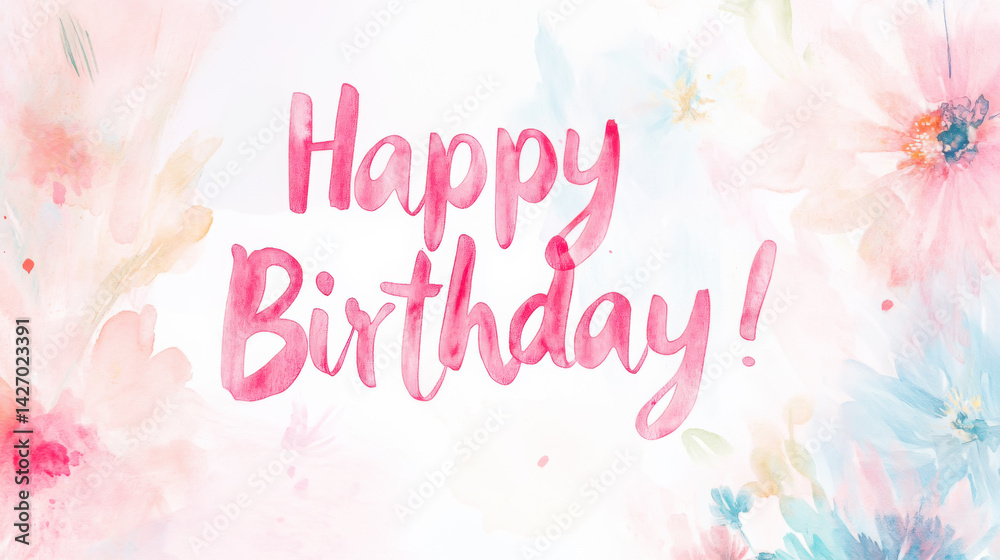 Art nouveau inspired happy birthday card design with floral watercolor elements Art nouveau inspired happy birthday card design with floral watercolor elements