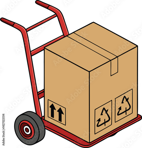 Hand Truck with Cardboard Box  Efficient Moving and Storage Solution