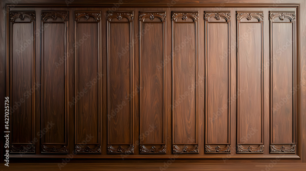 Fototapeta premium Dark Brown Carved Wooden Wall Paneling