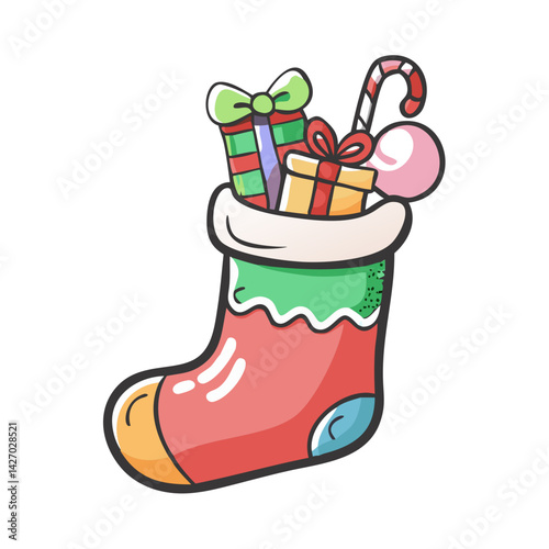 christmas stocking with gifts icon, christmas stocking with gifts vector illustration-simple illustration of christmas stocking with gifts, perfect for christmas stocking with gifts logos and icons