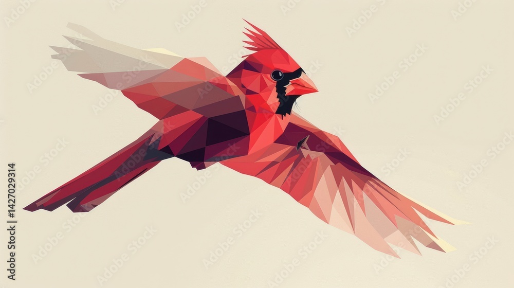 Minimalist Geometric Cardinal in Flight Illustration for Modern Art Design