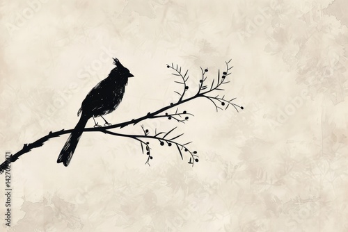Obraz na płótnie Minimalistic Black and White Cardinal Silhouette on Branch for Artistic Design and Print w salonie