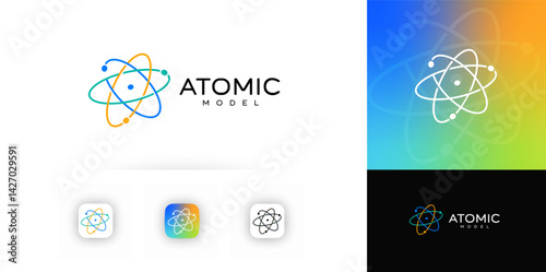 Atomic Model Logo with Orbit Lines and Electrons, Ideal for Science, Technology, or Education Branding. Modern and Clean Design Concept. Vector Illustration.