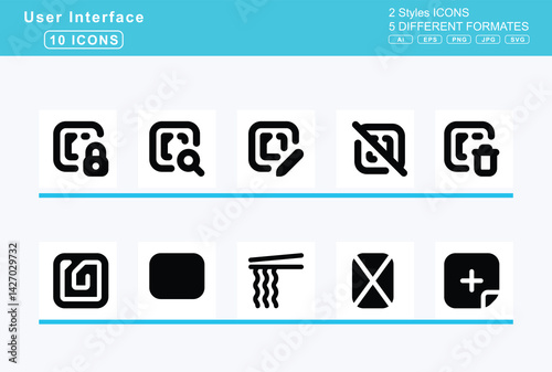 Set of 5 solid user interface icons,navigation, network, cloud, neuter, nfc