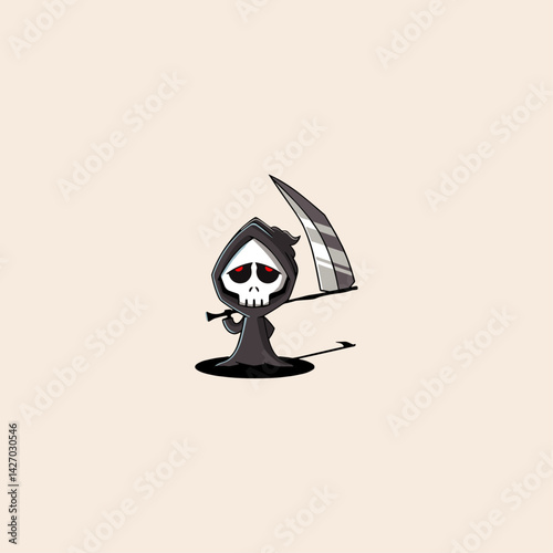 a grim reaper character that is robed in black and carries a large scythe icon flat vector design.