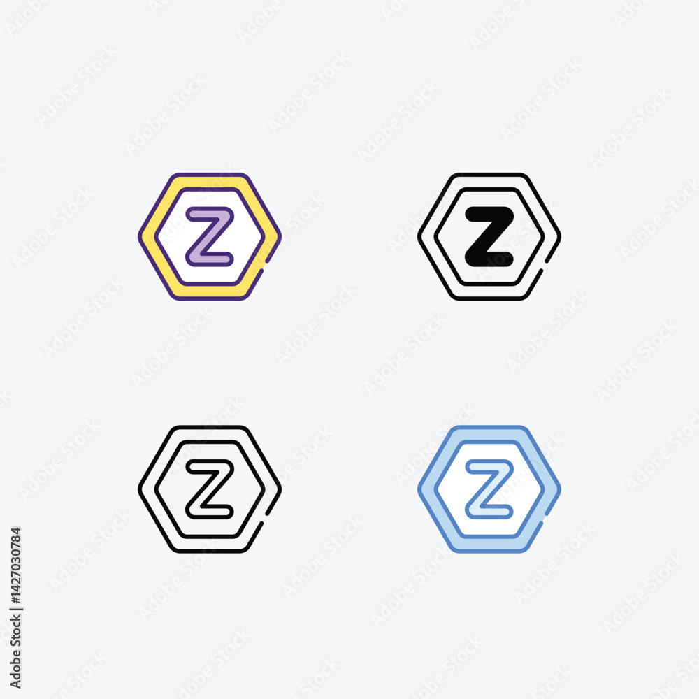 Letter Z icons set in different style vector stock illustration