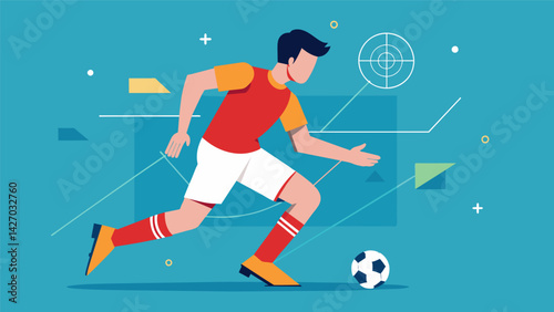 A soccer player using an analytics program to analyze their positioning and movement during a game.. Vector illustration