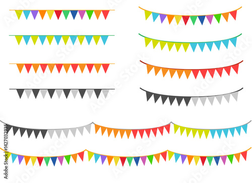 buntings garlands,Carnival garland with flags. Decorative colorful party pennants for birthday celebration, festival and fair decoration
