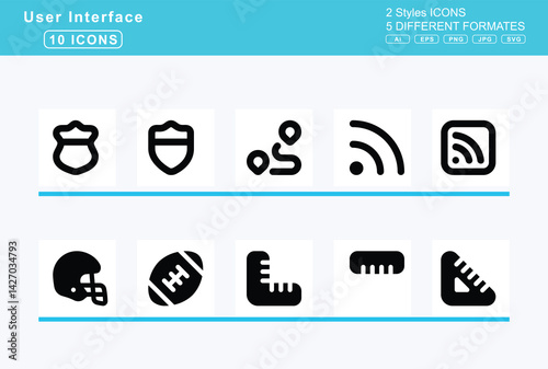 Set of 5 solid user interface icons,room, service, rotate, exclamation, left, right, route