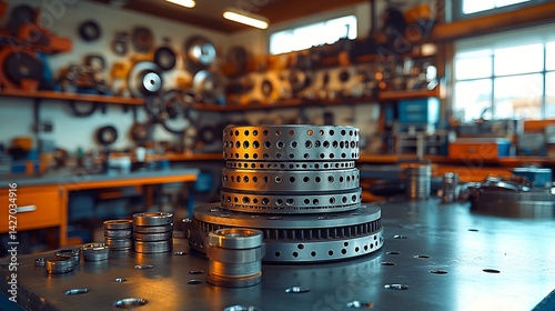 Focus stacking of brake components during repair in a well lit workshop photo