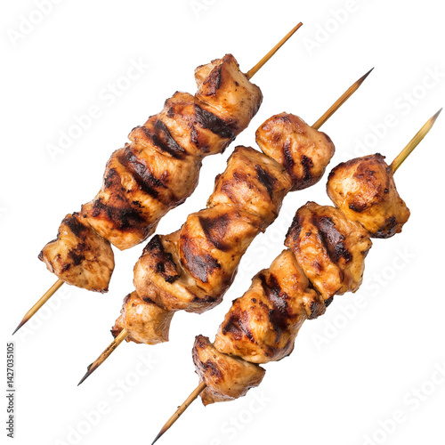 shish kebab on skewers on transparent background