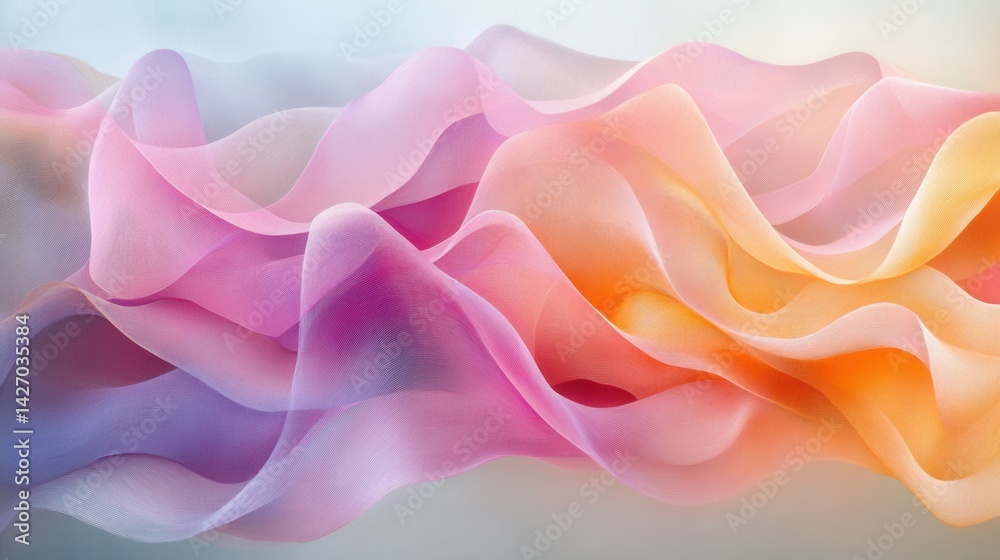 Fototapeta premium Floating, semi-transparent pastel-hued abstract forms, arranged dynamically with soft lighting emphasizing their gentle glow