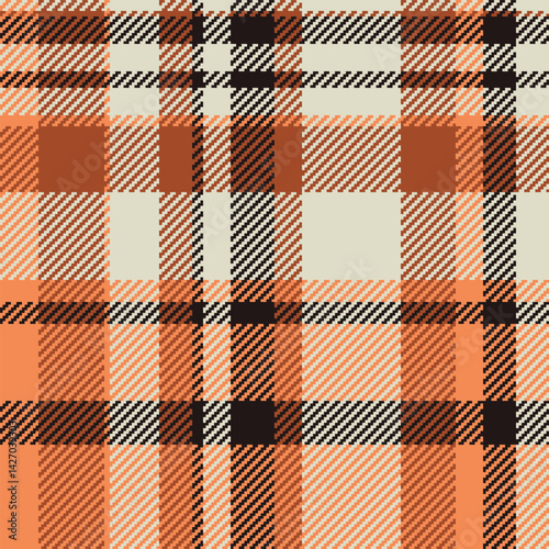 Warm autumnal plaid pattern in orange, beige, and black.  Perfect for textile design, fall fashion, or cozy home décor projects.