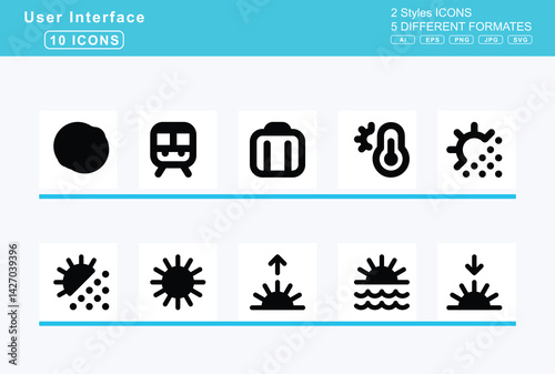 Set of 5 solid user interface icons,stretcher, strikethrough, stroopwafel, subscript, subtitles