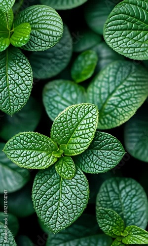 Lush, vibrant green foliage featuring rounded, textured leaves in a close-up, natural plant arrangement
