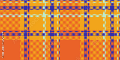 Vibrant plaid pattern with woven pixelated effect. A versatile, seamless background for fashion, textiles, or graphic design. Autumnal and textured vibe.
