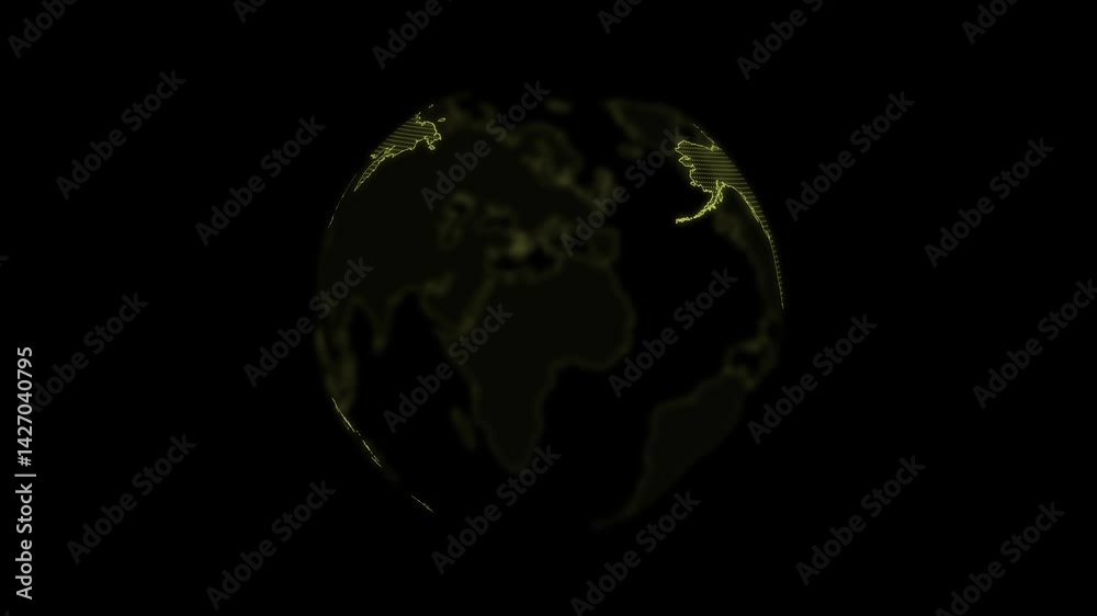 Globe on black background. 3D amination. Rotating