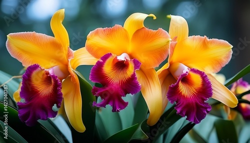 colorful cattleya orchids in full bloom