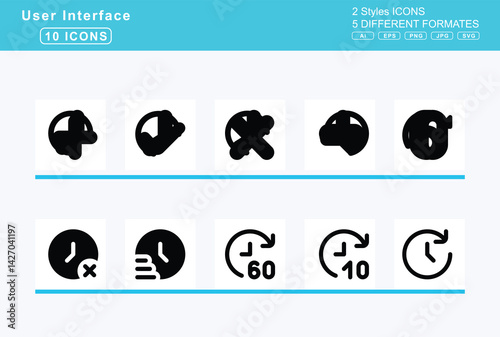 Set of 5 solid user interface icons,ticket, airline, tickets, tilde, time, add