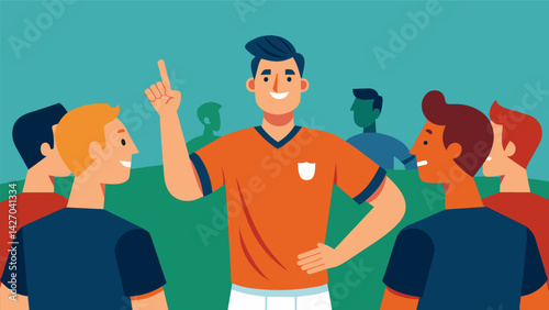 One player confidently gesturing to their teammates showcasing a clever tactic they just came up with.. Vector illustration
