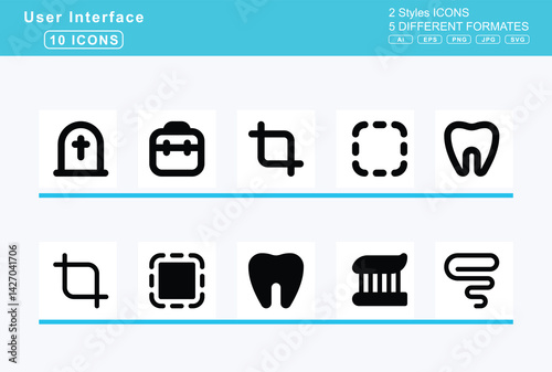 Set of 5 solid user interface icons,toggle, on, toilet, paper, blank, tomato, tombstone