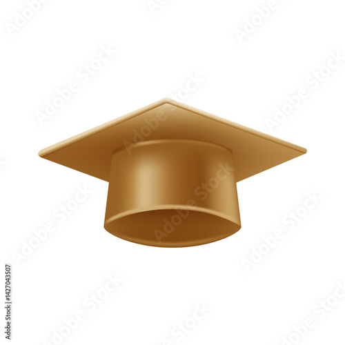 Realistic gold graduate cap. 3D Graduation Doctoral hat.