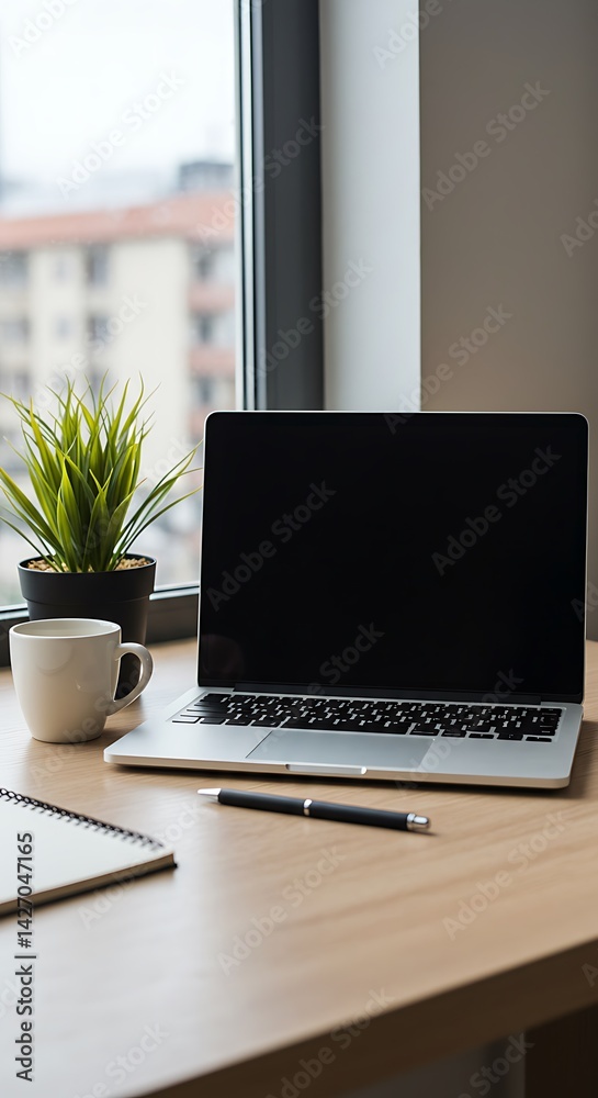 Fototapeta premium Modern Workspace with Laptop and Coffee.