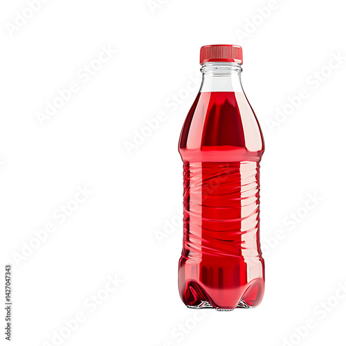 Bright Red Beverage Bottle with Cap Isolated on White Background for Refreshment Promotion