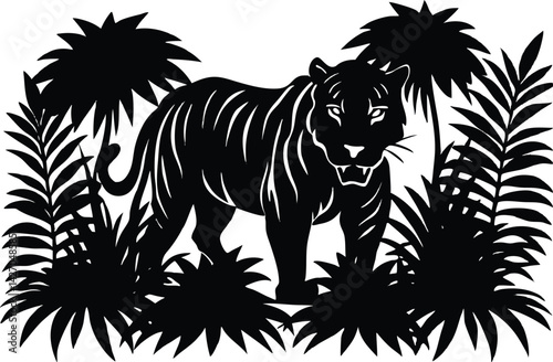 tiger silhouette emerging from jungle fog