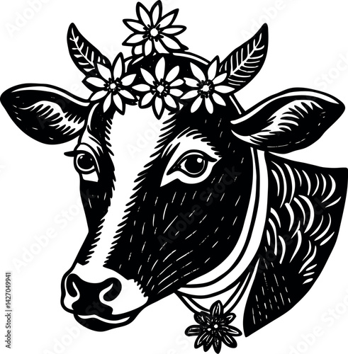 Cow With Retro Floral Crown