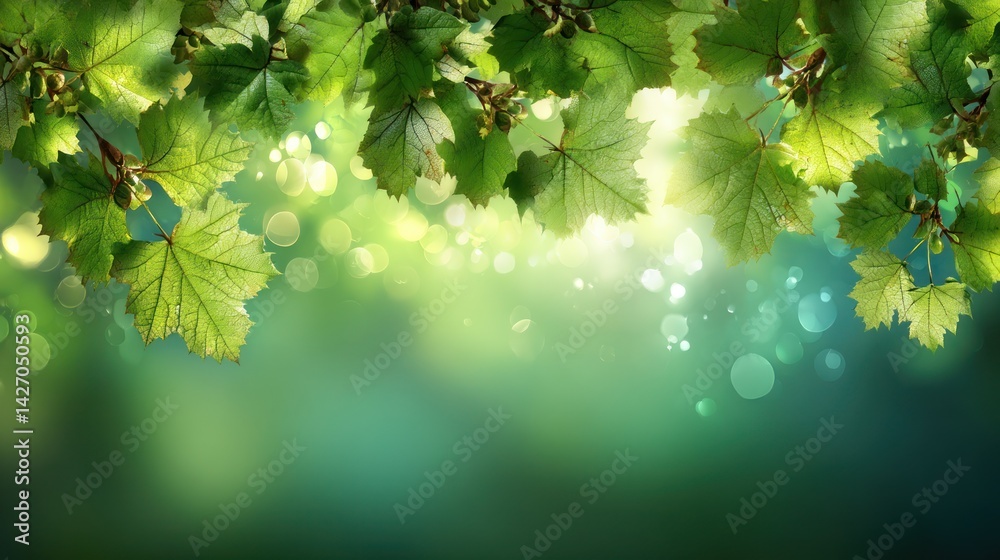 Fototapeta premium Fresh green leaves, bokeh background