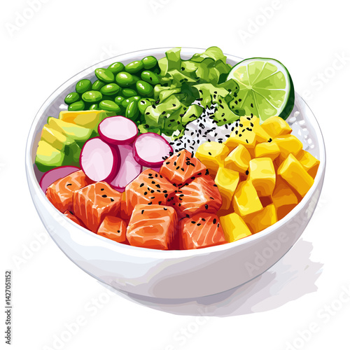 Tropical Summer Poke Bowl with Salmon & Mango
