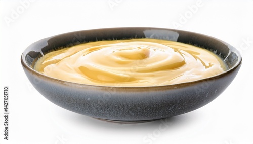 one bowl with tasty cheese sauce on white background