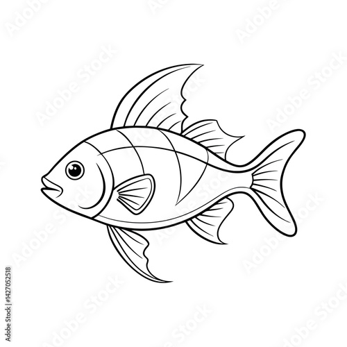 White Background Anthias Fish Line Drawing