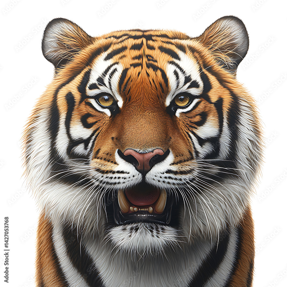 Obraz premium Majestic Tiger Portrait with Striking Features and Intense Gaze in Natural Habitat