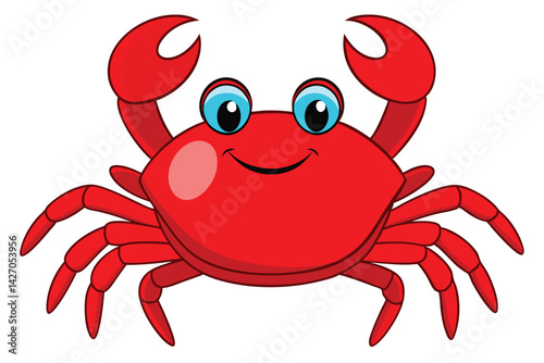  vector illustration of a red cartoon crab.