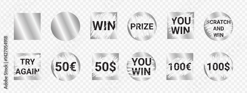Scratch game win text clipart - silver hatched pencil lettering stamp set. Motivating gambling phrases gritty smudged frames. Scrapbooking card making craft cutout embellishments.