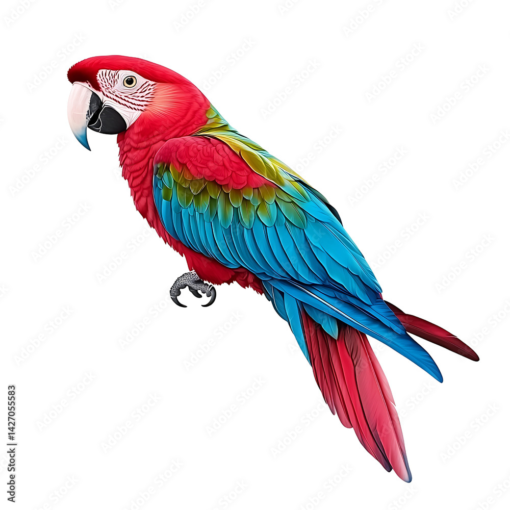 Obraz premium Vibrant Scarlet Macaw Parrot with Colorful Feathers on Isolated White Background