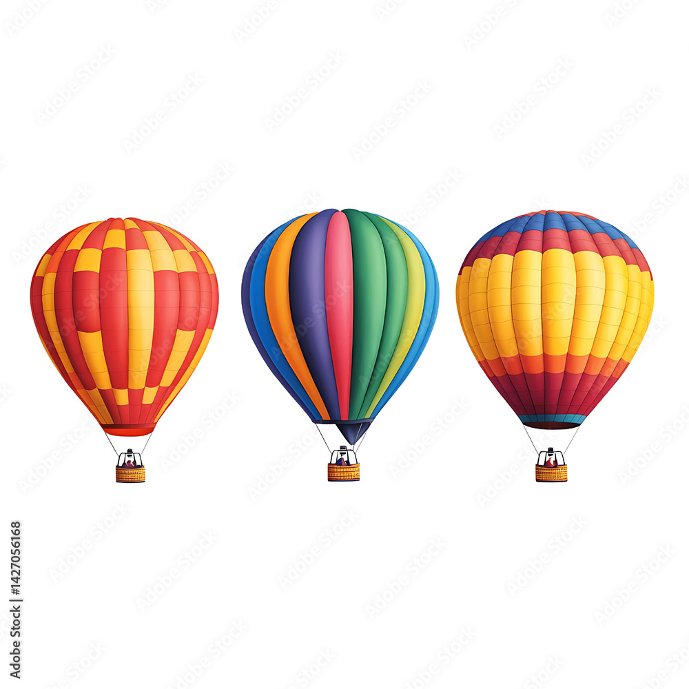 Fototapeta premium Colorful Hot Air Balloons in Vibrant Patterns Floating in the Clear Blue Sky